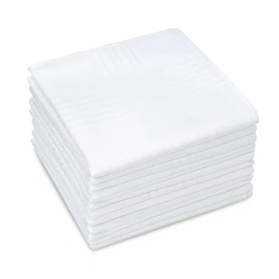 Abbildung von LULUSILK 12 Weiße Herren Taschentücher Stofftaschentücher 100% Stoffserviette Baumwolle, 40 cm x