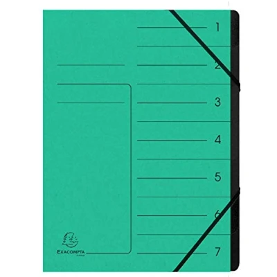 Abbildung von Exacompta 540703E Premium Ordnungsmappe geheftet. Aus extra starkem Colorspan Karton DIN A4 7 schwarze Fächer und 2 Gummizüge mit Organisationsdruck Ringmappe Register Mappe grün
