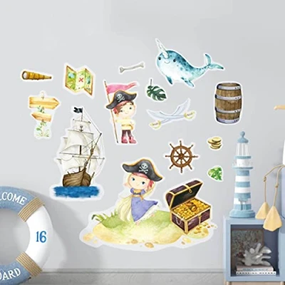 Abbildung von Papierdrachen Wandtattoos 8 Bögen mit Wandstickern für Kinder Kinderzimmer Dekoration Wand Deko Piraten 22 x 30 cm je Bogen Jungen und Mädchen Set 9