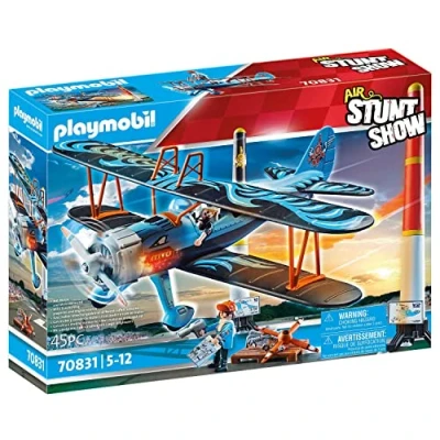 Abbildung von PLAYMOBIL Air Stuntshow 70831 Doppeldecker Phönix, Spielzeug Flugzeug mit Motorgeräuschen, für Kinder ab 5 Jahren