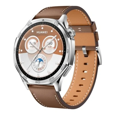 Abbildung von HUAWEI Watch GT 5 46 mm Smartwatch, Kunstvolles Design, Erweiterte Lauf und Fahrradfunktionen, Gesundheitsmonitoring, Bis zu 14 Tage Akkulaufzeit, Kompatibel mit iOS&amp;Android, Braun【Amazon Exklusiv】
