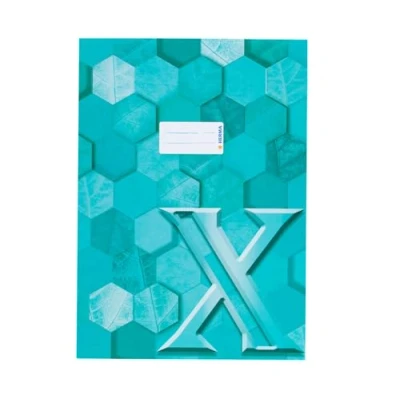 Abbildung von HERMA 20088 Heftumschlag A4 Karton Türkis, 10 Stück, veredelte Hefthülle mit Beschriftungsfeld aus stabilem &amp; extra starkem Papier, Heftschoner Hexagon Muster Motiv für Schulhefte, farbig