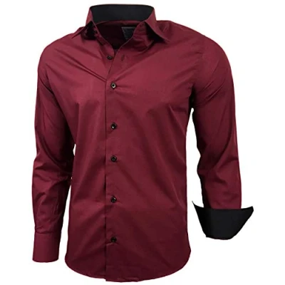Abbildung von Baxboy Herren Hemd Slim Fit Bügelleicht für Anzug, Business, Hochzeit, Freizeit Langarm Hemden Männer Langarmhemd R 44, Farbe:Bordo, Größe:M