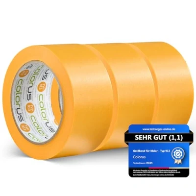Abbildung von Colorus 3 x Profi Maler Goldband Soft Tape Abklebeband 50 mm m UV beständig Klebeband für gestochen scharfe Farbkante Lackierband Lackier Lack Abdeckband