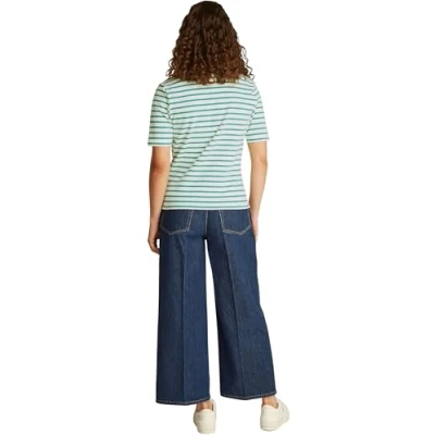 Abbildung von Tommy Hilfiger Damen Poloshirt Kurzarm Regular Fit, Mehrfarbig (Ecru/Radiant Green Stp), M