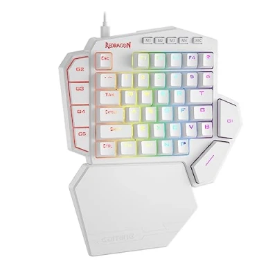 Abbildung von Redragon K585 DITI Einhändige mechanische RGB Gaming Tastatur, Typ C Professionelle Tastatur mit 7 integrierten Makrotasten, abnehmbare Handgelenkauflage, 42 Tasten (weiß, roter Schalter)