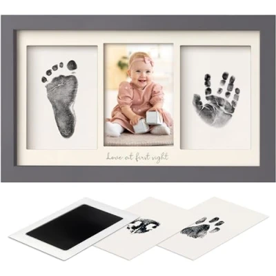 Abbildung von Baby Handabdruck und Fußabdruck Set Clean Touch Stempelkissen Hand Fuß für Neugeborene, Bilderrahmen Fabre, Baby, Dusche Abdruckset (Gunmetal Gray)