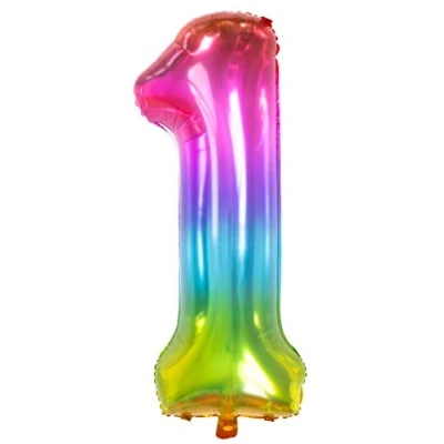 Abbildung von Folat 63241 Folienballon Yummy Gummy Rainbow Ziffer/Zahl 1 86 cm, Mehrfarbig