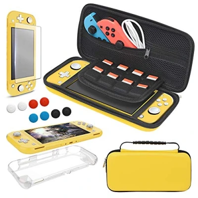 Abbildung von Tasche und Schutzhülle Kompatibel mit Nintendo Switch Lite Zubehör Set, YUANHOT Tragetasche &amp; Hülle für Displayschutzfolie Joystick Kappen Schutz Gelb