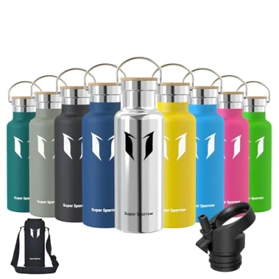 Abbildung von Super Sparrow Trinkflasche Edelstahl 500ml Auslaufsicher Thermoskanne, BPA Frei Wasserflasche Kohlensäure Thermosflasche für Kinder, Sprudel, Sport, Uni, Schule, Fitness, Outdoor, Camping