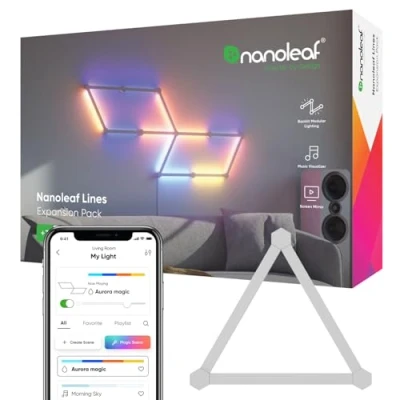 Abbildung von Nanoleaf Lines 60 Grad Erweiterungspack, 3 zusätzliche Smarten LED RGBW Lichtleisten Modulare WLAN 16 Mio. Farben Wandleuchte, Musik &amp; Bildschirm Sync, Funktioniert mit Alexa Google Apple, Deko