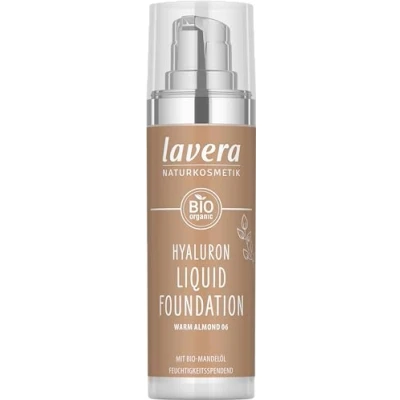 Abbildung von lavera Hyaluron Liquid Foundation Warm Almond 06 Naturkosmetik Vegan Seidige, leichte Textur Frei von Mineralöl Natürliche Hyaluronsäure &amp; Bio Mandelöl 30ml