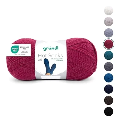 Abbildung von Gründl Wolle Hot Socks uni 100, Sockenwolle / Sockengarn 4 fach 1 Knäuel 100 g 420 m (75 % Schurwolle (superwash), 25 Polyamid), bordeaux
