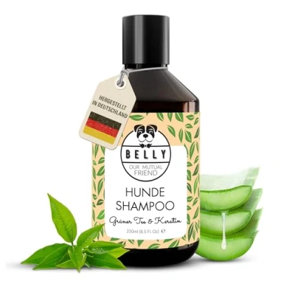 Abbildung von Belly Anti Geruch Hundeshampoo 250ml Feuchtigkeitsspendendes und beruhigendes auf Basis von Grüntee &amp; Aloe Vera, Neutraler pH Wert, Vegan, Silikon Parabenfrei, Aroma
