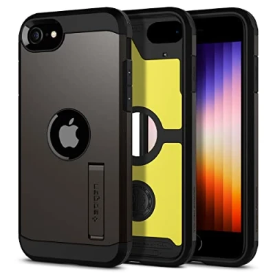 Abbildung von Spigen Tough Armor Hülle Kompatibel mit iPhone SE 2022 5G und 2020 Gunmetal
