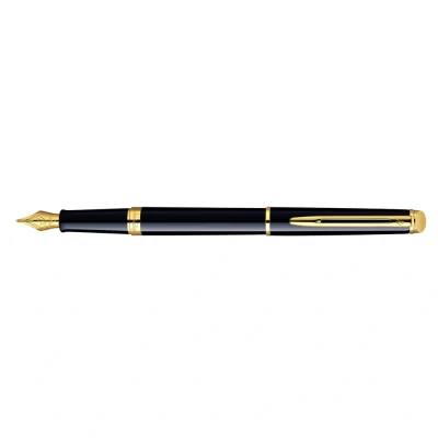 Abbildung von Waterman Hémisphère Füller Hochglänzend Schwarz mit Zierteile aus 23 K Gold Füllfederhalter mittlerer Feder Geschenkbox