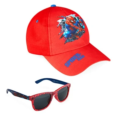 Abbildung von Marvel Sonnenhut Kinder Baseball Cap und Sonnenbrille Set Avengers Kappe Jungen Mütze Sommer Zubehör Einheitsgröße Verstellbarer Riemen Geschenke für (Rot)