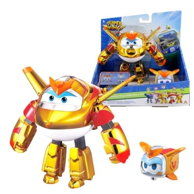 Abbildung von Super Wings EU770441 Transforming Golden Boy &amp; Pet, ca. 12 cm große verwandelbare Spiel Figur mit 4,3 großem Haustier, für Kinder ab 3 Jahren, Goldfarben