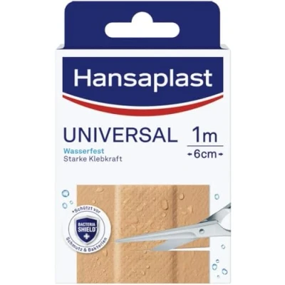 Abbildung von Hansaplast Universal Pflaster (1 m x 6 cm), schmutz und wasserabweisende Wundpflaster, zuschneidbare Pflasterrolle mit starker Klebkraft &amp; Bacteria Shield