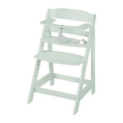 Abbildung von roba Babyhochstuhl Sit Up Flex Mitwachsender Hochstuhl aus Holz Verstellbarer Kinderhochstuhl mit Schrittgurt ab 6 Monaten bis 70 kg Mint
