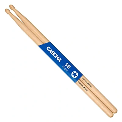 Abbildung von CASCHA Maple 5B Drumsticks ideal für sanften Rock Allrounder Schlagzeug Sticks Fortgeschrittene 1 Paar Wooden Zubehör aus Ahornholz ovale Kopf Form, Natur, HH 2360