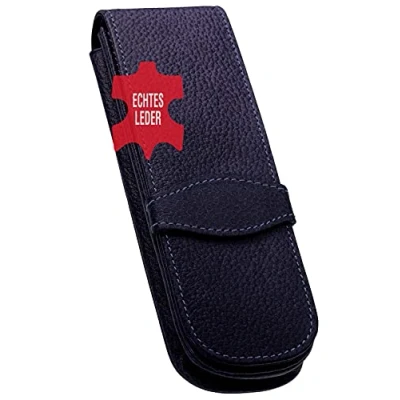 Abbildung von ONLINE Lederetui Classic Für 2 Schreibgeräte I Blaues Stifteetui mit Stecklasche &amp; Fächern Echtleder Kugelschreiber Etui, Füller Schreib Etui 14,5x 4,5x 2,5 cm alle Marken