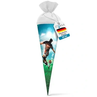 Abbildung von itenga Geschwister Schultüte Zuckertüte Fußball Fußballer mit Filzverschluss Schule Einschulung Schulanfang 35 cm