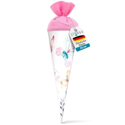 Abbildung von itenga Geschwister Schultüte 35cm Schmetterling mit Filzverschluss kleine Tüte Geschenkverpackung Einschulung Schulanfang