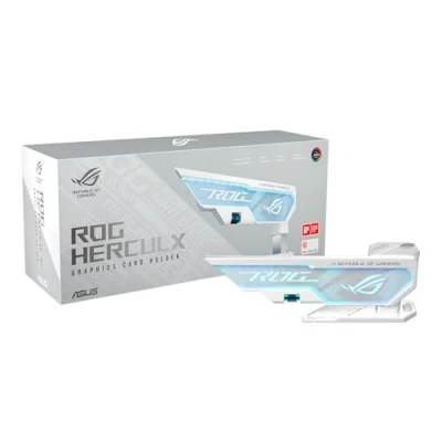 Abbildung von ASUS ROG Herculx Grafikkartenhalter White (Stützhöhe 72 128 mm, integriertes 3D ARGB Element, Aura Sync, inkl. Wasserwaage, weiß)