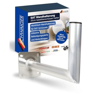 Abbildung von SCHWAIGER 5149 SAT Halterung 35cm Satelliten Schüssel Antenne Anlage Wand Halter mit Winkel aus Aluminium TÜV geprüft