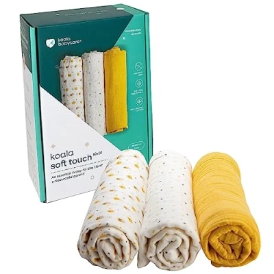Abbildung von KOALA BABYCARE Neugeborenes Musselin 80x80 cm Packung mit 3 Stück Neugeborenen Baumwolldecke Baumwolle Neugeborene