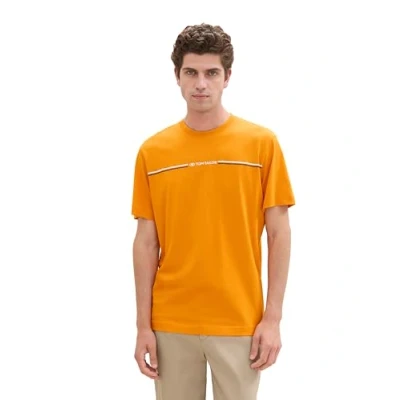 Abbildung von TOM TAILOR Herren T Shirt mit Streifen Print &amp; Logo, 12392 Fresh Pepper Orange, XXXL