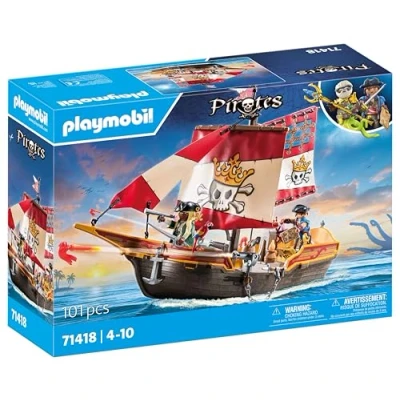 Abbildung von PLAYMOBIL Pirates 71418 Piratenschiff, aufregende Abenteuer auf hoher See, mit umfangreichem Zubehör wie Fernrohr, Kompass und Kanonen, Spielzeug für Kinder ab 4 Jahren