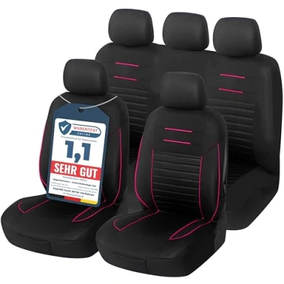 Abbildung von Upgrade4cars Autositzbezüge Set Universal Pink Autoschonbezüge Vordersitze &amp; Rückbank Autositzbezug Schwarz Rosa Autozubehör Innenraum Deko Geschenke für Frauen und Männer