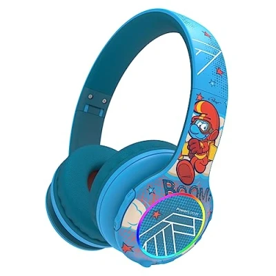 Abbildung von Kinderkopfhörer Bluetooth, PowerLocus Kinder Kopfhörer Kabellos mit LED Leuchten 74/85/94dB Lautstärkebegrenzung, Faltbare Headset, HD Stereo, Micro SD, Eingebautes Mikrofon für Schule/Laptop/Handy/TV