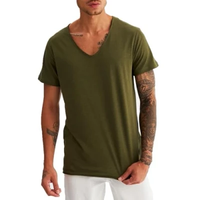 Abbildung von Leif Nelson Sommer T Shirt Herren V Ausschnitt (blau, Größe L) Coole Tshirts Neck Baumwolle Basic Shirts Männer Kurzarm tiefem