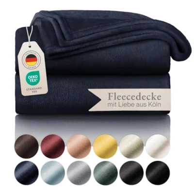 Abbildung von Blumtal Fleecedecke 270x230 cm Oeko TEX zertifizierte Kuscheldecke Wohndecke weiche Decke Couch als Wohn &amp; Flauschdecke Sofa Fleece Dunkelblau