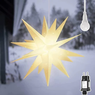 Abbildung von SALCAR 3D LED Leuchtstern Garten, 60cm XXL Weihnachtsstern Fenster Deko zum Aufhängen, Weiß Adventsstern inkl. warm Beleuchtung, Stern Beleuchtet