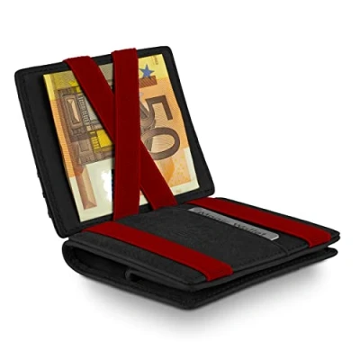 Abbildung von WEST Magic Wallet (Klassiker) mit großes Münzfach inklusive edler Geschenkbox Geldbeutel Der perfekte Begleiter für unterwegs RFID Datenschutz (Rot)