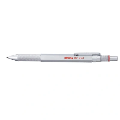 Abbildung von rotring 600 3 in 1 Schreibgerät mit Kugelschreiber und Druckbleistift 2 feinen Spitzen (schwarze rote Tinte) Spitze (0,5 mm Mine) Silber