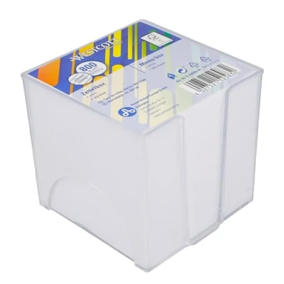 Abbildung von Westcott Notizzettel weiß 800 Blatt in Zettelbox Notizblock mit 9 x cm großen Blättern Stabile Box aus transparentem Kunststoff FSC zertifiziertes Papier 80g/m² E 733205 00