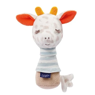 Abbildung von Fehn Stabgreifling Giraffe Motorikspielzeug für Babys zur Förderung der Motorik und Sinne ideales Baby Spielzeug als süßes Kuscheltier Greifling mit Rassel &quot;Glow in the dark&quot; Bestickung