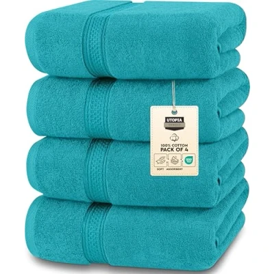 Abbildung von Utopia Towels 4er Pack Badetücher Set Premium 100% ringgesponnene Baumwolle 69 x 137 cm Handtücher, sehr saugfähig, weiches Gefühl Duschtücher (Türkis)