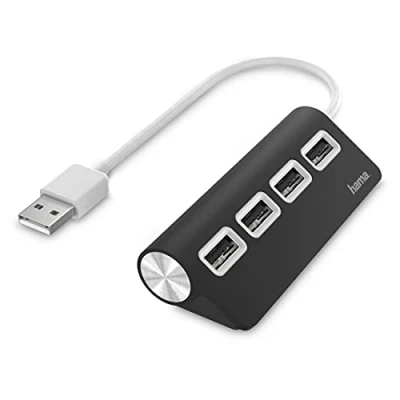 Abbildung von Hama USB Hub 4 Ports (High Speed Datenübertragung, 4x A für Maus, Stick, Dongle, externe HDD, SSD, usw. Multiport Adapter, Adapter 4in1 Büro, Homeoffice und unterwegs) schwarz