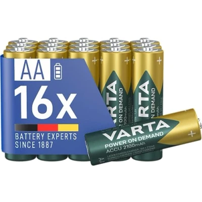 Abbildung von VARTA Batterien AA, wiederaufladbar, 16 Stück, Akku, Power on Demand, 2100 mAh Ni MH, vorgeladen, sofort einsatzbereit [Exklusiv bei Amazon]