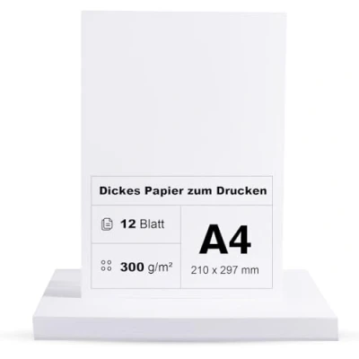Abbildung von Fotokarton A4 300g/m² Weiß Papier 12 Blatt Premium Dickes zum Drucken Kartonpapier Tonkarton Pappe