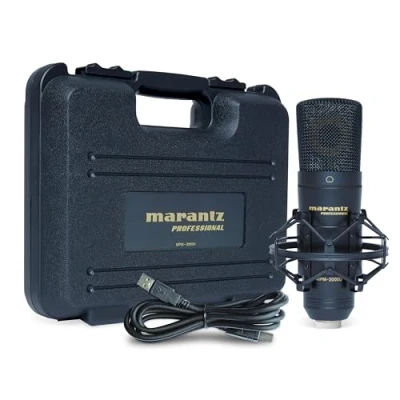 Abbildung von Marantz Professional MPM 2000U Großmembran USB Mikrofon für Computeraufnahmen, Podcast und Gaming mit Mikrofonspinne, Kabel Tasche enthalten