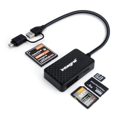 Abbildung von Integral 4 in 1 Speicherkartenleser, USB 3.0 &amp; C Adapter Für microSD, SD, Compact Flash, MS Duo/Pro iPhone 15/16 Plus/Pro/Pro Max, MacBook Pro/Air, iPad, PC, Laptop, Tablet, Smartphone