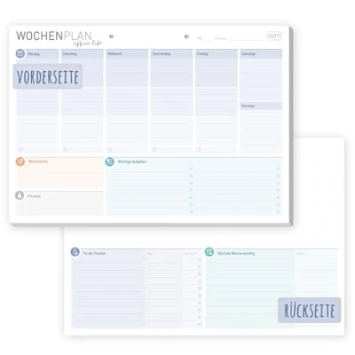 Abbildung von Häfft® Wochenplaner Block A4 ohne festes Datum &quot;Office Life&quot; 50 Blatt Terminplaner undatiert mit To do Liste, Zielen &amp; mehr klimafreundlich nachhaltig