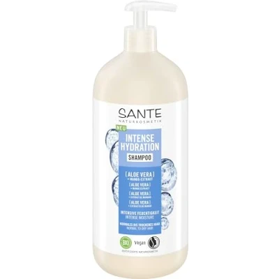 Abbildung von SANTE Naturkosmetik Intense Hydration Shampoo Aloe Vera + Mango Extrakt, veganes Pflegeshampoo mit Pumpspender, stärkt und hydratisiert trockenes Haar, 950 ml